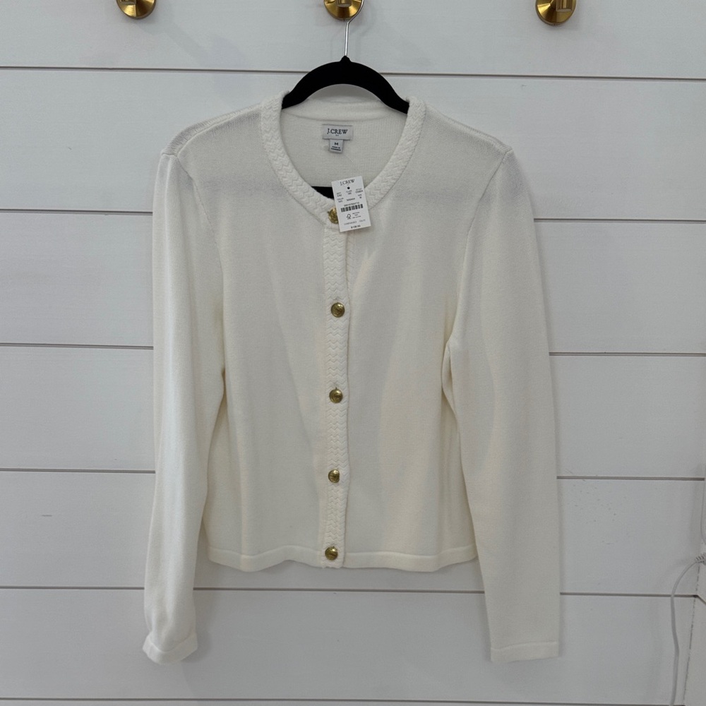 J. Crew Lady Ivory Sweater with Metallic Buttons